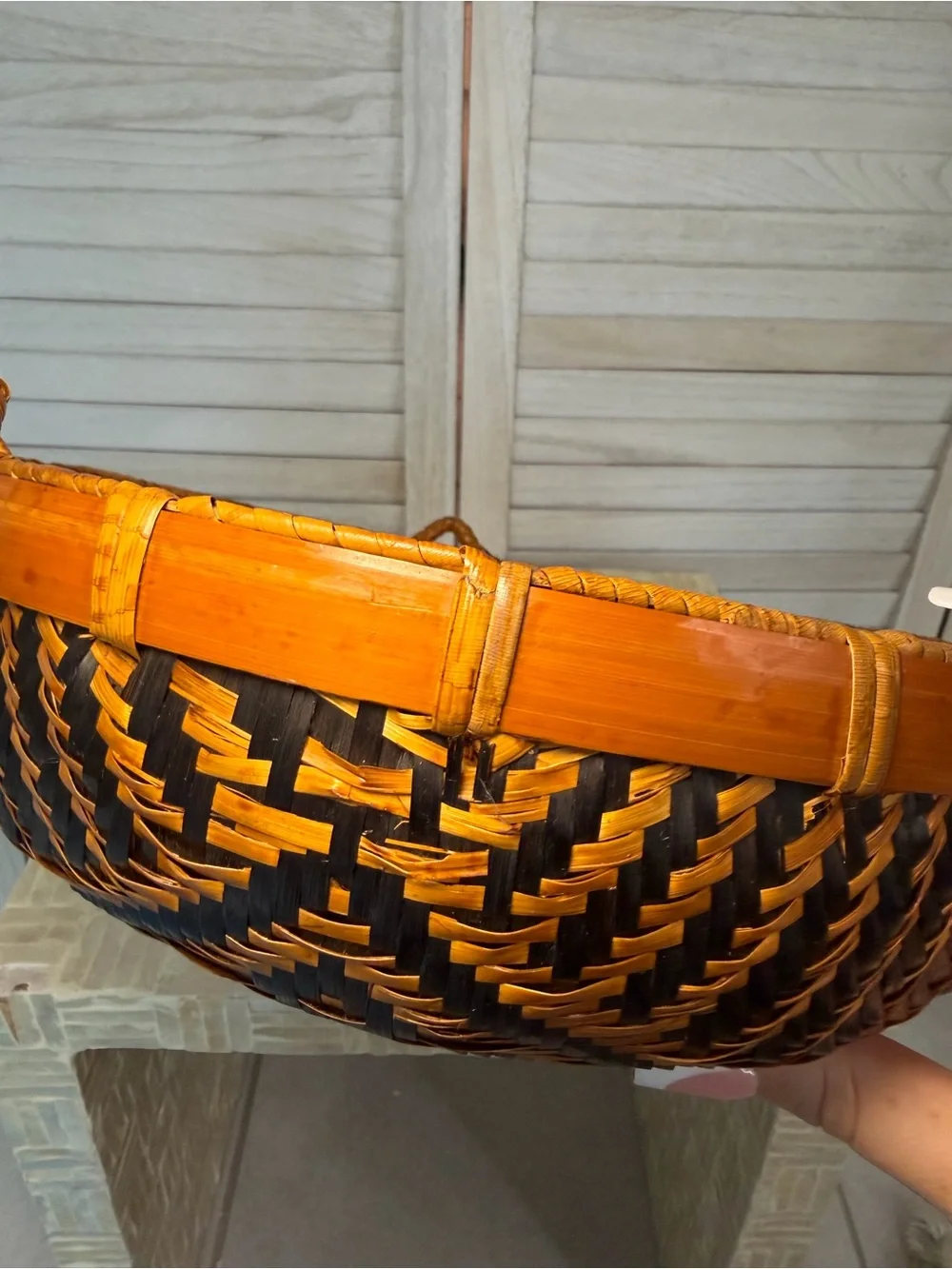 Handwoven Black and Brown Decorative Bamboo Basket - Artisan Home Accents